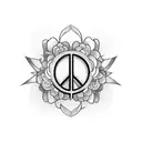 small peace sign with blurry lines and flowers tattoo design idea