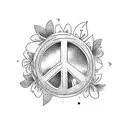 small peace sign with blurry lines and flowers tattoo design idea