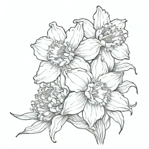 daffodil, carnation, aster flower tattoo design idea