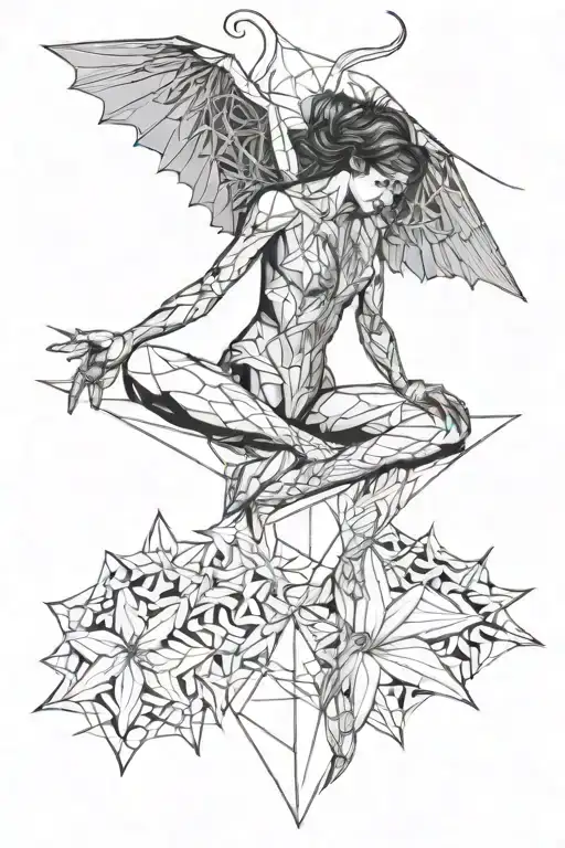 fallen angel and spider lilys tattoo design idea