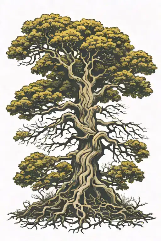 large oak tree with roots reaching deep tattoo design idea