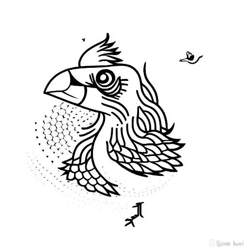 Korean finger heart + cartoon crow tattoo design idea