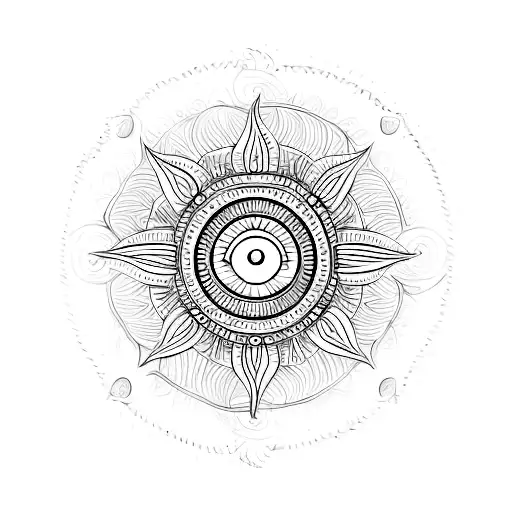 mandala crown chakra with sun in the centre tattoo design idea