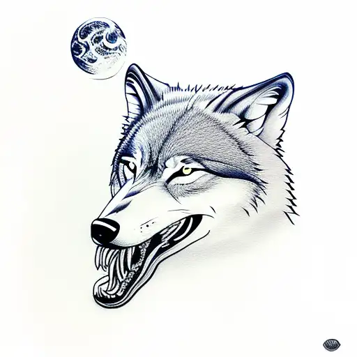 wolf biting a moon tattoo design idea