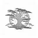 Rainbow serpent, a boabab tree in front of the Sun. The previous sentence represents peace, power, purpose tattoo design idea