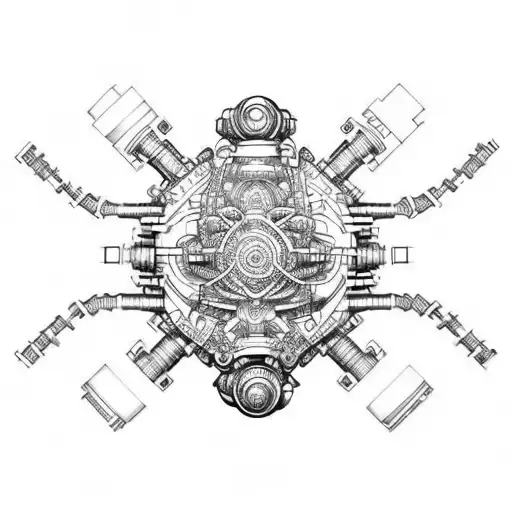 biomechanical, large ball joints, structural,intimate sleeve tattoo design idea