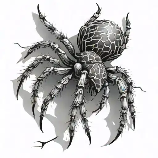 Picture a detailed spider with realistic anatomy, but instead of a typical body, its abdomen is made of a large, gleamin tattoo design idea