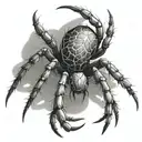 Picture a detailed spider with realistic anatomy, but instead of a typical body, its abdomen is made of a large, gleamin tattoo design idea