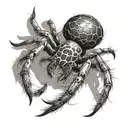 Picture a detailed spider with realistic anatomy, but instead of a typical body, its abdomen is made of a large, gleamin tattoo design idea