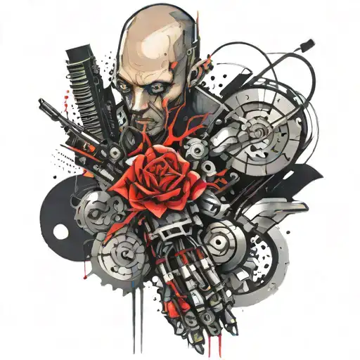 Cyberpunk sleeve, there should be an implant on the arm tattoo design idea