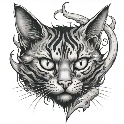 evil scary cat tattoo design idea