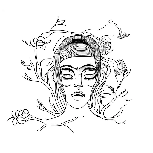 woman face tree roots mind body soul connection look inward  tattoo design idea