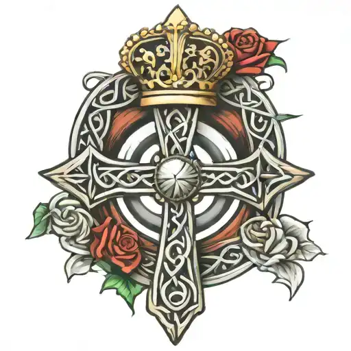 celtic cross with claddagh ring tattoo design idea