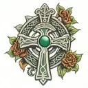 celtic cross with claddagh ring tattoo design idea