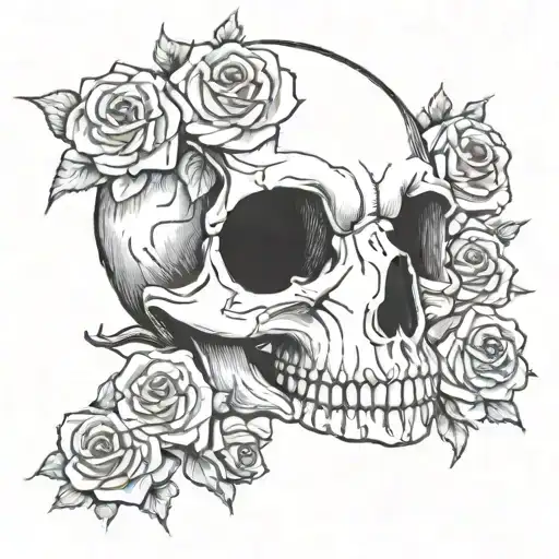 Rat skull with a coin and roses entwined tattoo design idea