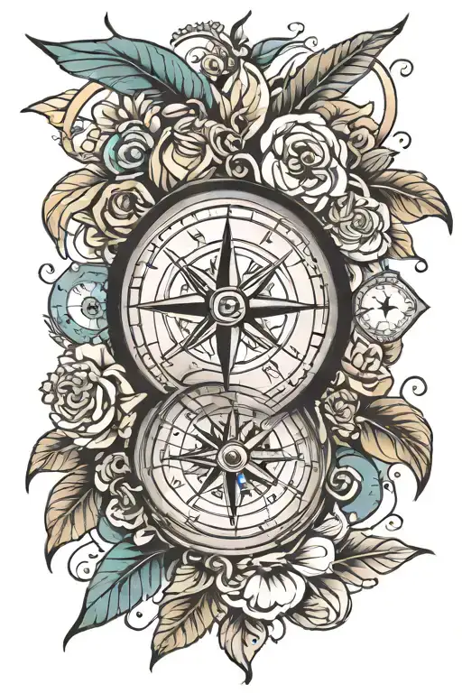 compass 2 clocks tattoo design idea