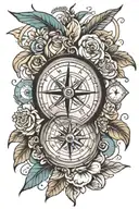 compass 2 clocks tattoo design idea