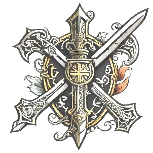 irish war sword shield cross tattoo design idea