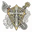 irish war sword shield cross tattoo design idea