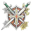 irish war sword shield cross tattoo design idea