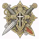 irish war sword shield cross tattoo design idea