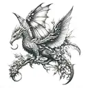 winged dragon with cats birds and plants  tattoo design idea