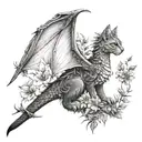 winged dragon with cats birds and plants  tattoo design idea