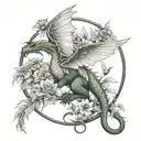 winged dragon with cats birds and plants  tattoo design idea