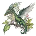 winged dragon with cats birds and plants  tattoo design idea
