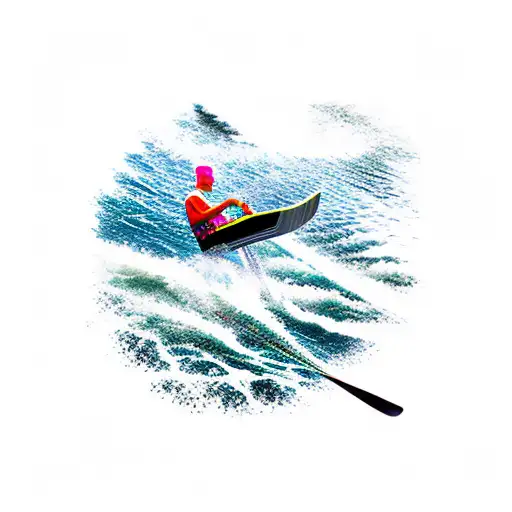 water skiing with mountains  tattoo design idea