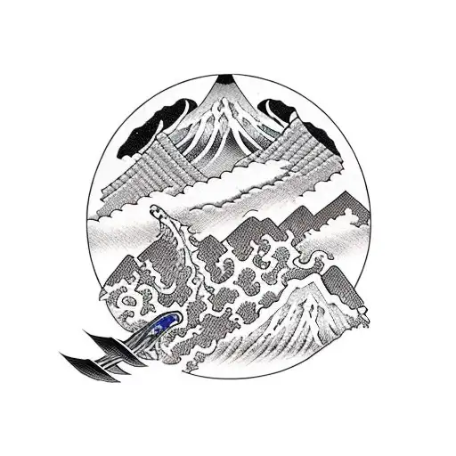 water skiing with mountains  tattoo design idea