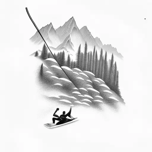 water skiing with mountains  tattoo design idea