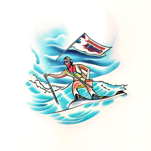 water skiing with mountains  tattoo design idea