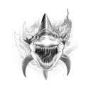 A welding torch shaped like a shark swimming through a sea of flames tattoo design idea