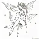 sexy and nasty Bad fairy flying and surrounded by Stars in underwear and harness with cords tattoo design idea