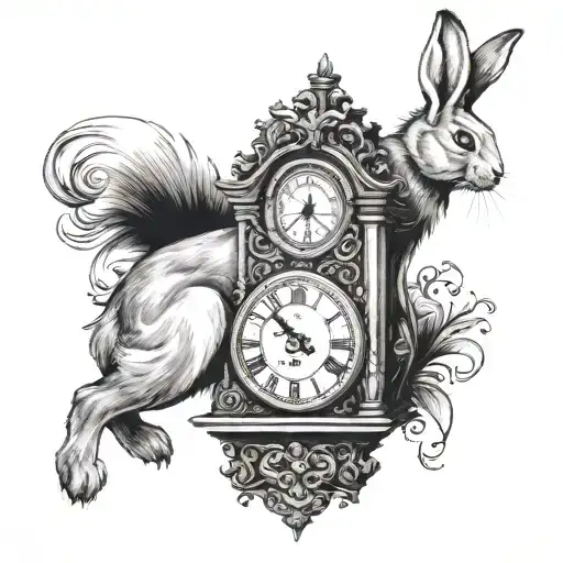bunny drawn by grandfather clock with 0625 tattoo design idea