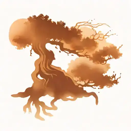 bonsai tree with Asian smoke tattoo design idea
