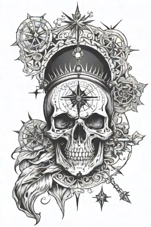 skull a compass showing the way tattoo design idea