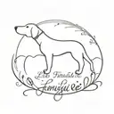 A minimalist tattoo of a dog silhouette with the Italian saying 'La famiglia è la cosa più importante' (Family is the most important thing) tattoo design idea