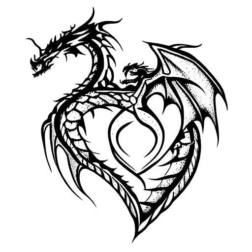 dragons in the shape of a heart tattoo design idea