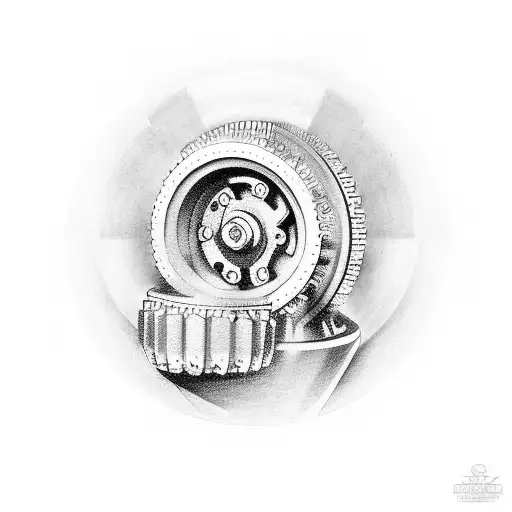 gear wheels with christianity tattoo design idea