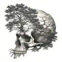 Nordic skull fading into trees tattoo design idea
