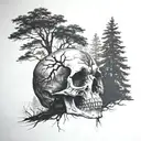 Nordic skull fading into trees tattoo design idea