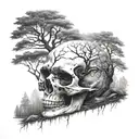 Nordic skull fading into trees tattoo design idea