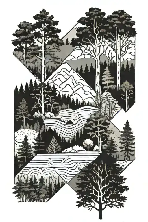 forest landscape with smokey roots  tattoo design idea
