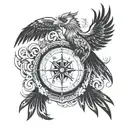 phoenix bird, viking compass, watch, date of birth tattoo design idea