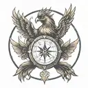 phoenix bird, viking compass, watch, date of birth tattoo design idea