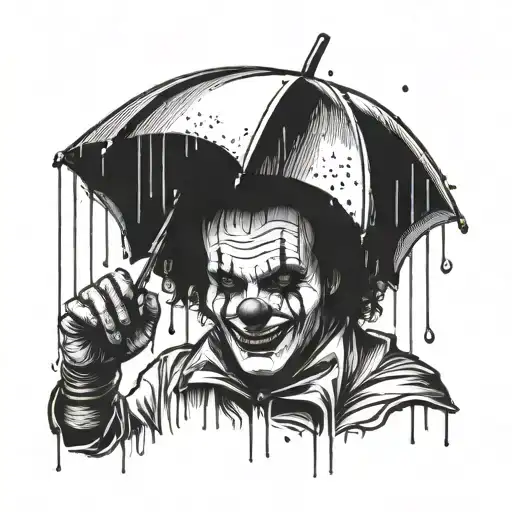 clown in the rain with an umbrella tattoo design idea