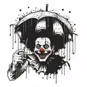 clown in the rain with an umbrella tattoo design idea