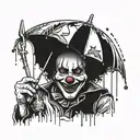 clown in the rain with an umbrella tattoo design idea